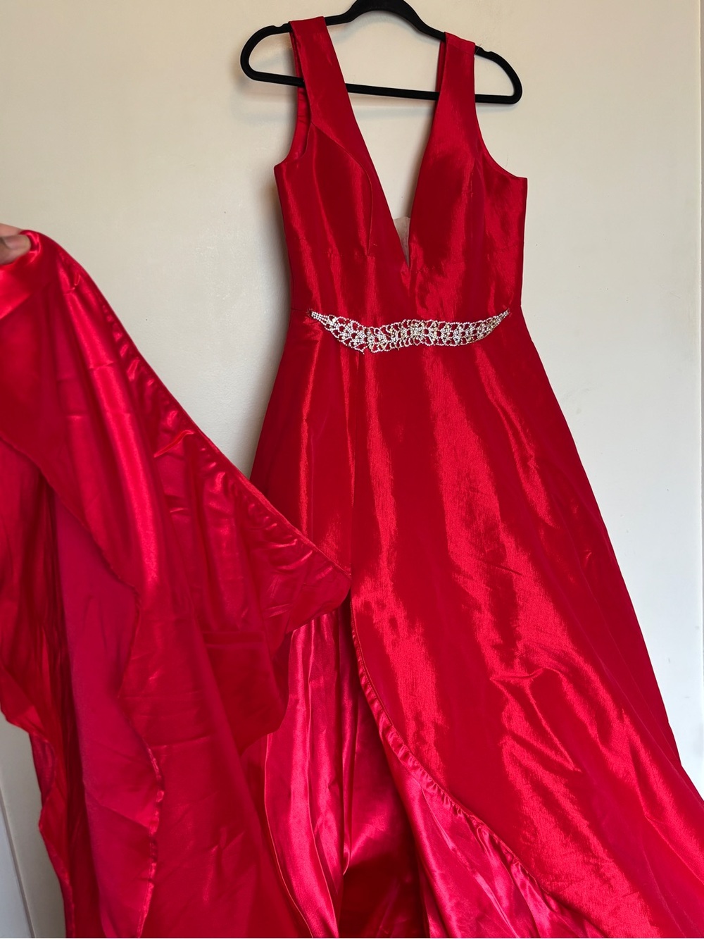 Alyce Paris Formal Dress Sz 14 Elegant Jeweled Waist A-Line Illusion Mesh Split